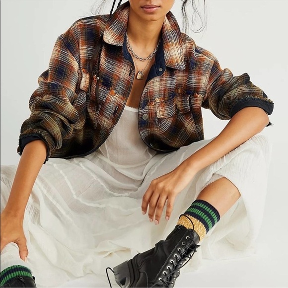 Free People Anneli Plaid Shirt Jacket Shacket Size Small - Picture 2 of 14